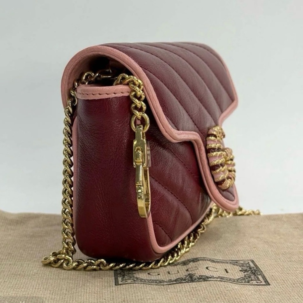 Gucci Marmont Super Mini LIMITED EDITION Burgundy and Pink Quilted Leather Bag - Picture 3 of 4